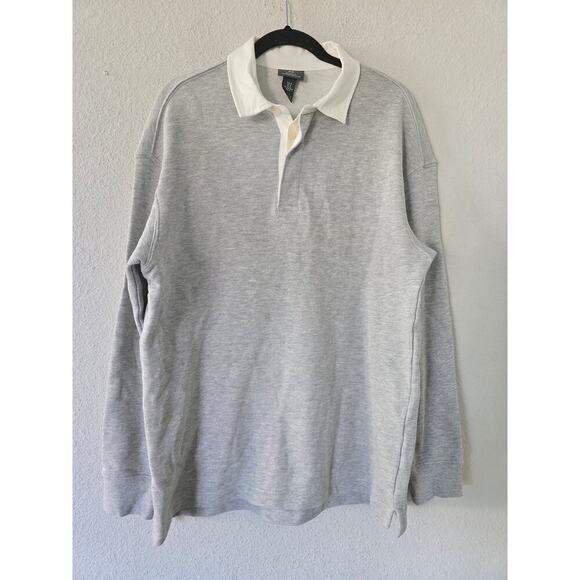 H&M Mens Sweat Shirt Sz Medium Pop Over Gray Collared Long Sleeves Gorpcore - Picture 2 of 10